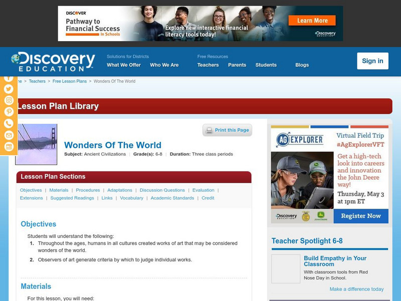 Discovery Education: Wonders of the World Lesson Plan Discovery Education: Wonders of the World Lesson Plan