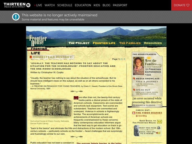 Wnet: Thirteen: Frontier Life: Frontier Education and the One Room Schoolhouse Website Wnet: Thirteen: Frontier Life: Frontier Education and the One Room Schoolhouse Website