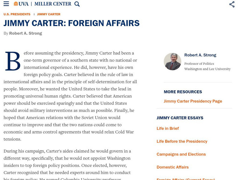 Miller Center at Uva: u.s. Presidents: Jimmy Carter: Foreign Affairs Website Miller Center at Uva: u.s. Presidents: Jimmy Carter: Foreign Affairs Website