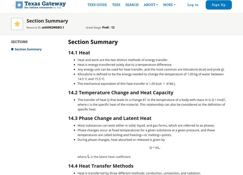 Texas Gateway: Heat and Heat Transfer Methods: Summary Unit Plan Texas Gateway: Heat and Heat Transfer Methods: Summary Unit Plan