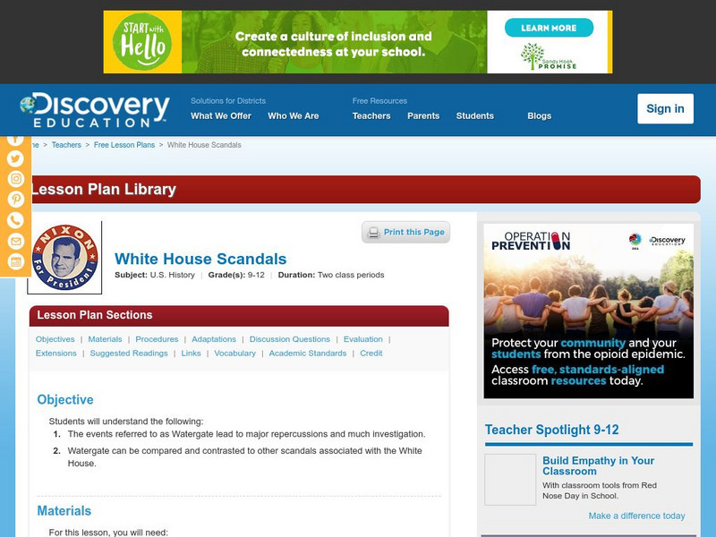 Discovery Education: White House Scandals Lesson Plan