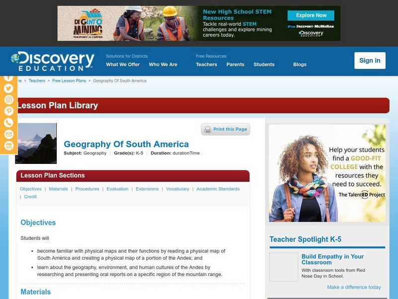 Discovery Education: Geography of South America Lesson Plan Discovery Education: Geography of South America Lesson Plan