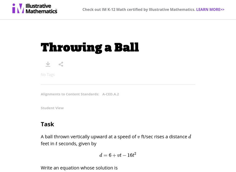 Illustrative Mathematics: A ced.a.2: Throwing a Ball Lesson Plan Illustrative Mathematics: A ced.a.2: Throwing a Ball Lesson Plan
