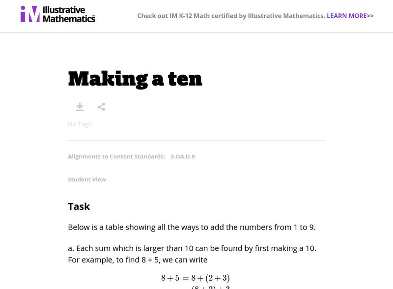 Illustrative Mathematics: 3.oa Making a Ten Unknown Type Illustrative Mathematics: 3.oa Making a Ten Unknown Type
