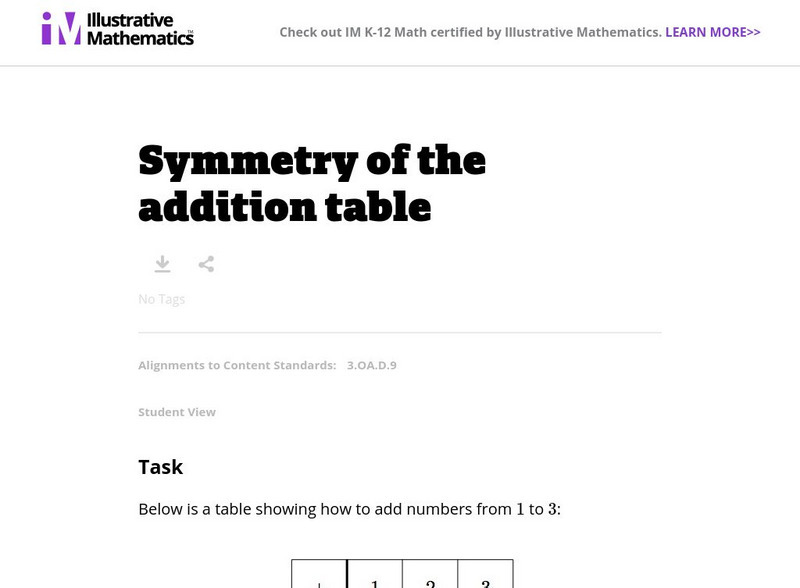 Illustrative Mathematics: 3.oa Symmetry of the Addition Table Unknown Type Illustrative Mathematics: 3.oa Symmetry of the Addition Table Unknown Type