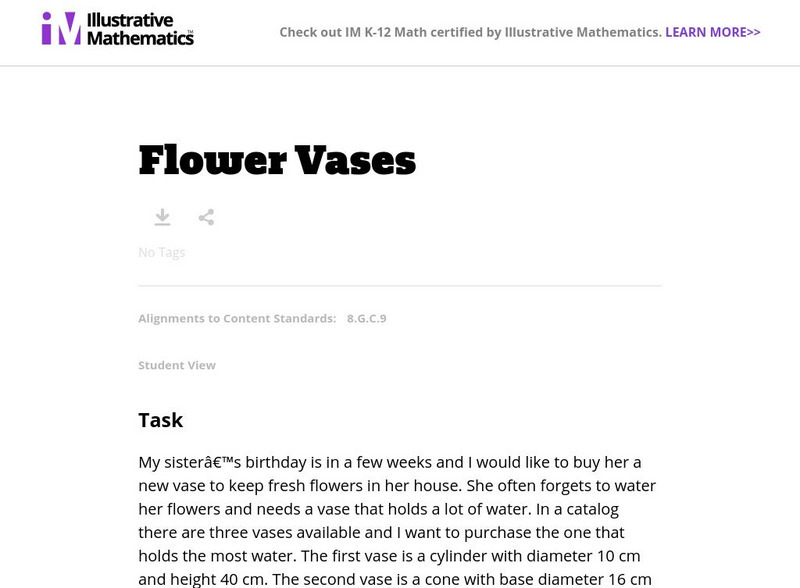 Illustrative Mathematics: 8.g Flower Vases Lesson Plan Illustrative Mathematics: 8.g Flower Vases Lesson Plan