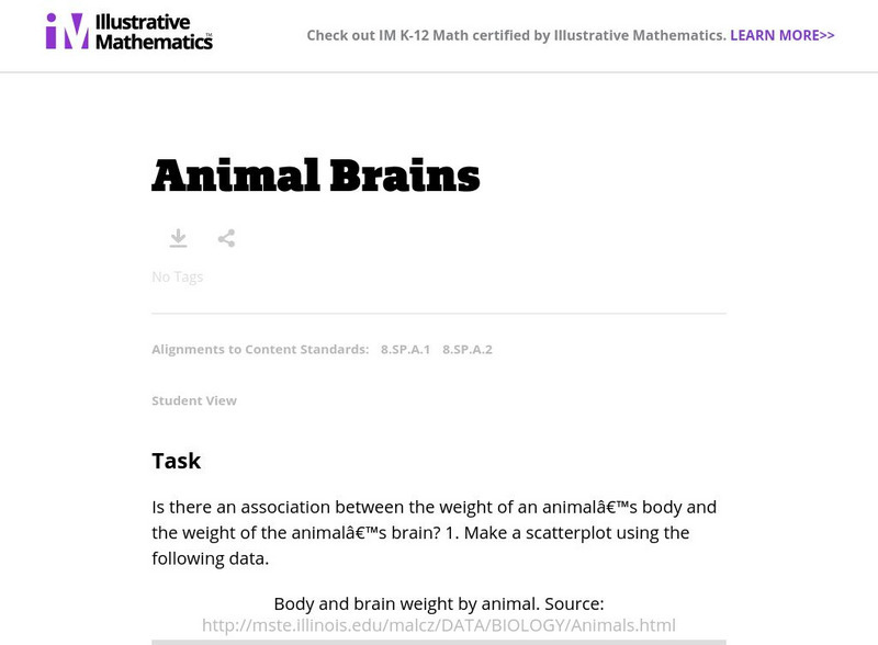 Illustrative Mathematics: 8.sp Animal Brains Lesson Plan Illustrative Mathematics: 8.sp Animal Brains Lesson Plan