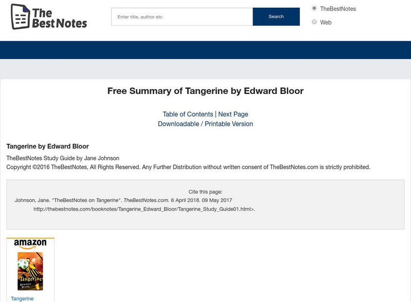 The Best Notes: Tangerine by Edward Bloor Unit Plan The Best Notes: Tangerine by Edward Bloor Unit Plan