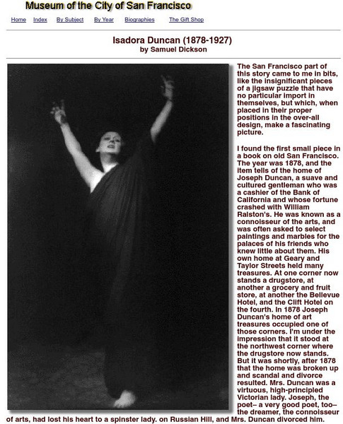 Museum of San Francisco: Isadora Duncan 1878 1927 Handout Museum of San Francisco: Isadora Duncan 1878 1927 Handout