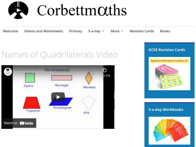 Corbettmaths: Names of Quadrilaterals Video 2 Instructional Video Corbettmaths: Names of Quadrilaterals Video 2 Instructional Video