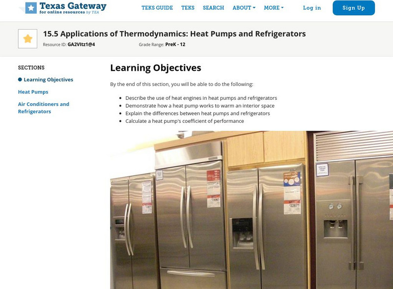 Texas Gateway: Applications of Thermodynamics: Heat Pumps and Refrigerators Unit Plan Texas Gateway: Applications of Thermodynamics: Heat Pumps and Refrigerators Unit Plan