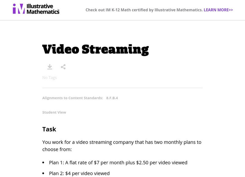 Illustrative Mathematics: 8.f Video Streaming Lesson Plan Illustrative Mathematics: 8.f Video Streaming Lesson Plan