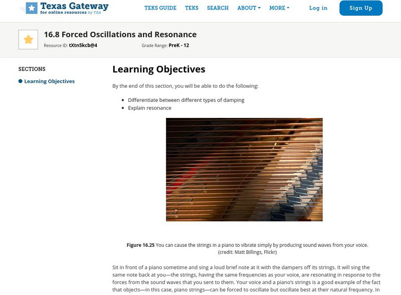 Texas Gateway: Forced Oscillations and Resonance Unit Plan Texas Gateway: Forced Oscillations and Resonance Unit Plan