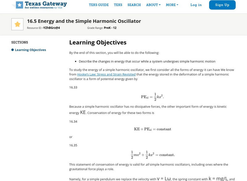 Texas Gateway: Energy and the Simple Harmonic Oscillator Unit Plan Texas Gateway: Energy and the Simple Harmonic Oscillator Unit Plan