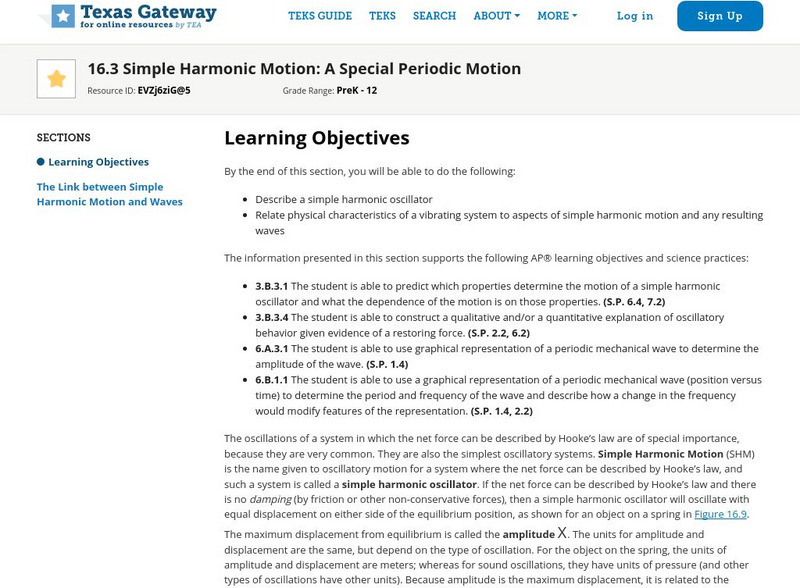 Texas Gateway: Simple Harmonic Motion: A Special Periodic Motion Unit Plan Texas Gateway: Simple Harmonic Motion: A Special Periodic Motion Unit Plan