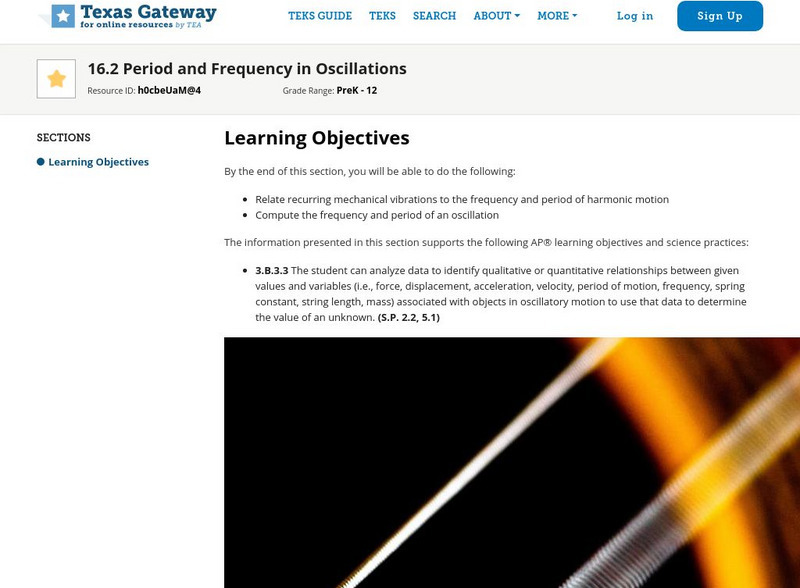 Texas Gateway: Period and Frequency in Oscillations Unit Plan Texas Gateway: Period and Frequency in Oscillations Unit Plan