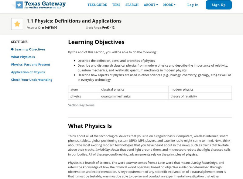 Texas Gateway: Physics: Definitions and Applications Unit Plan Texas Gateway: Physics: Definitions and Applications Unit Plan