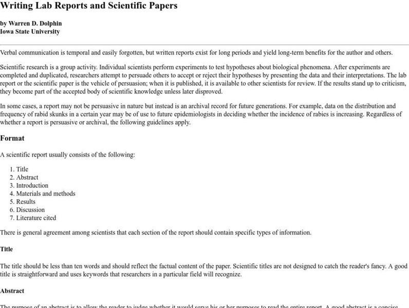 Writing Lab Reports and Scientific Papers Activity Writing Lab Reports and Scientific Papers Activity
