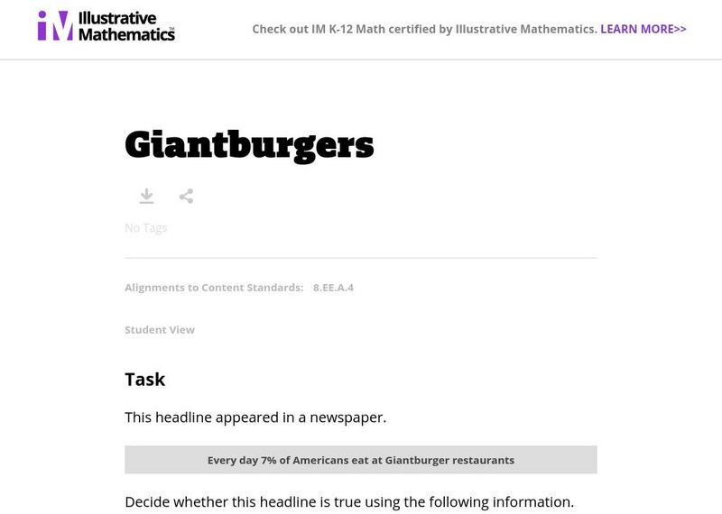 Illustrative Mathematics: 8.ee Giantburgers Lesson Plan Illustrative Mathematics: 8.ee Giantburgers Lesson Plan