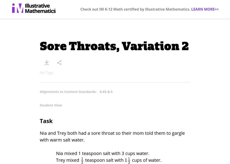 Illustrative Mathematics: 8.ee Sore Throats, Variation 2 Lesson Plan Illustrative Mathematics: 8.ee Sore Throats, Variation 2 Lesson Plan