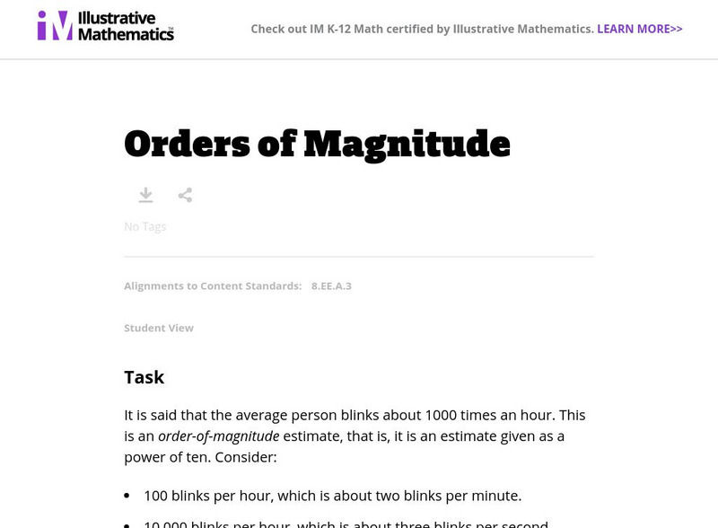 Illustrative Mathematics: 8.ee Orders of Magnitude Lesson Plan Illustrative Mathematics: 8.ee Orders of Magnitude Lesson Plan