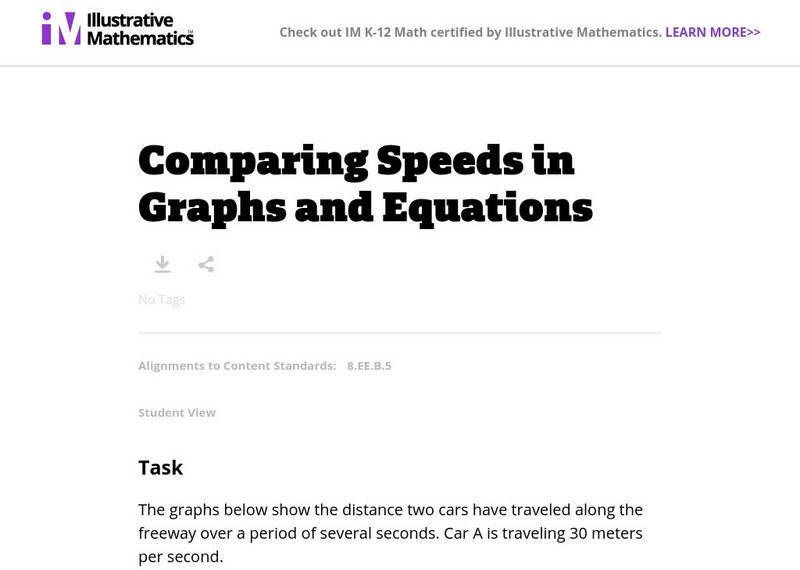 Illustrative Mathematics: 8.ee Comparing Speeds in Graphs and Equations Lesson Plan Illustrative Mathematics: 8.ee Comparing Speeds in Graphs and Equations Lesson Plan