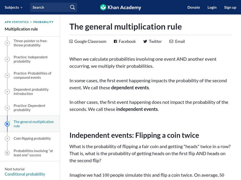 Khan Academy: The General Multiplication Rule Unit Plan Khan Academy: The General Multiplication Rule Unit Plan