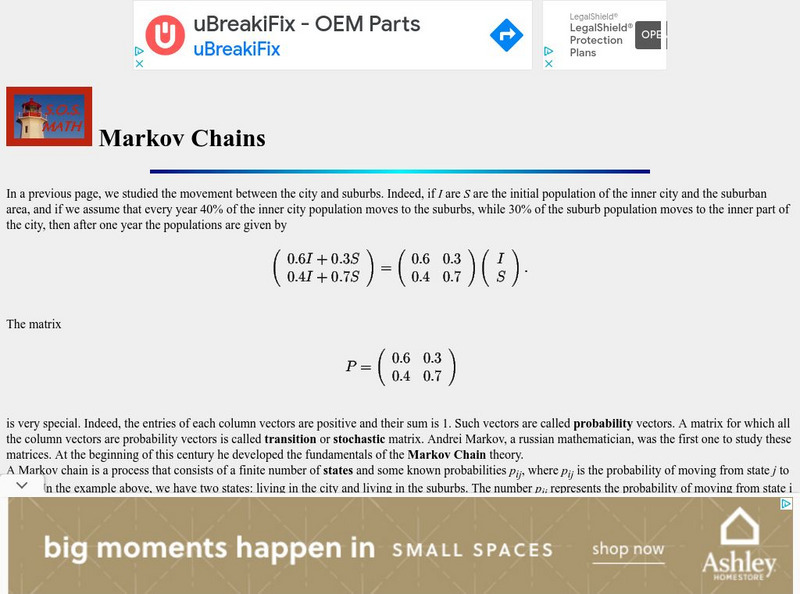 S.o.s. Math: Markov Chains Website S.o.s. Math: Markov Chains Website