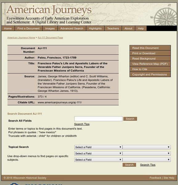 American Journeys: Life of Father Junipero Serro, Founder of Franciscan Missions Primary American Journeys: Life of Father Junipero Serro, Founder of Franciscan Missions Primary