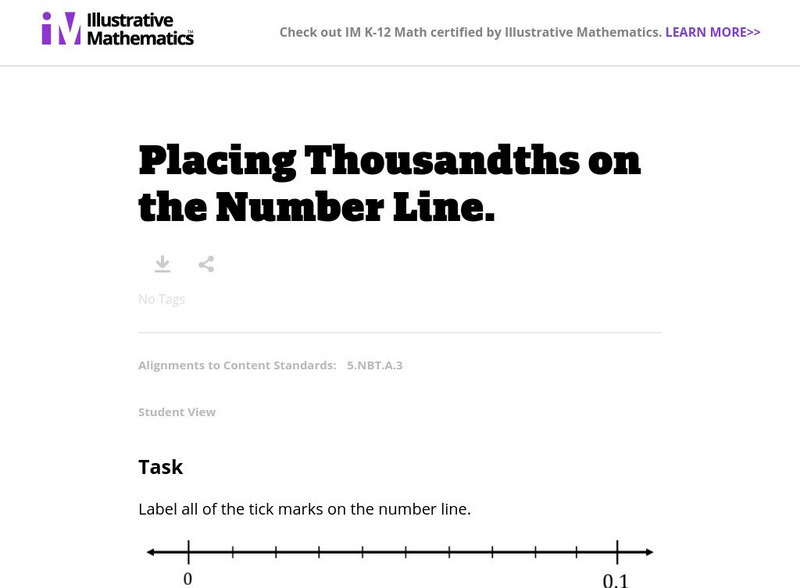 Illustrative Mathematics: 5.nbt Placing Thousandths on the Number Line Lesson Plan Illustrative Mathematics: 5.nbt Placing Thousandths on the Number Line Lesson Plan