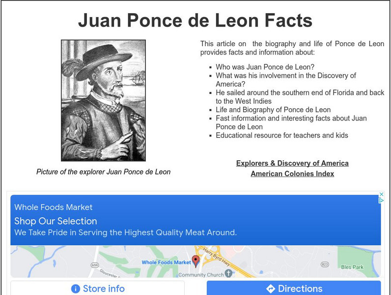 Siteseen: Land of the Brave: Juan Ponce De Leon Facts Handout Siteseen: Land of the Brave: Juan Ponce De Leon Facts Handout