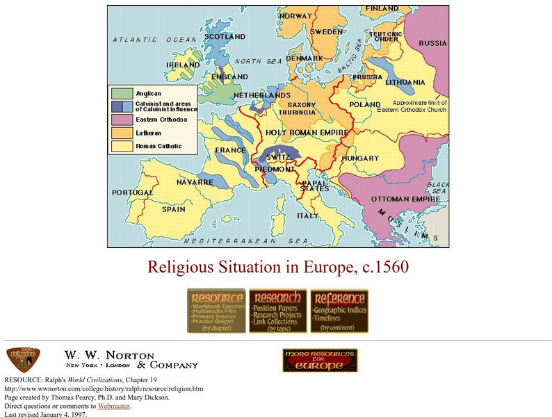 W.w. Norton & Company: Map of Religious Situation in Europe, C.1560 Graphic W.w. Norton & Company: Map of Religious Situation in Europe, C.1560 Graphic