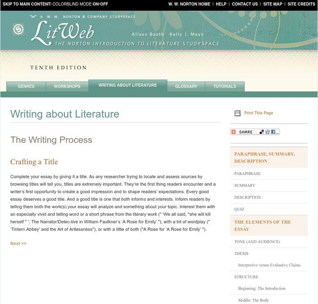 W.w. Norton & Company: The Writing Process: Crafting a Title Handout W.w. Norton & Company: The Writing Process: Crafting a Title Handout
