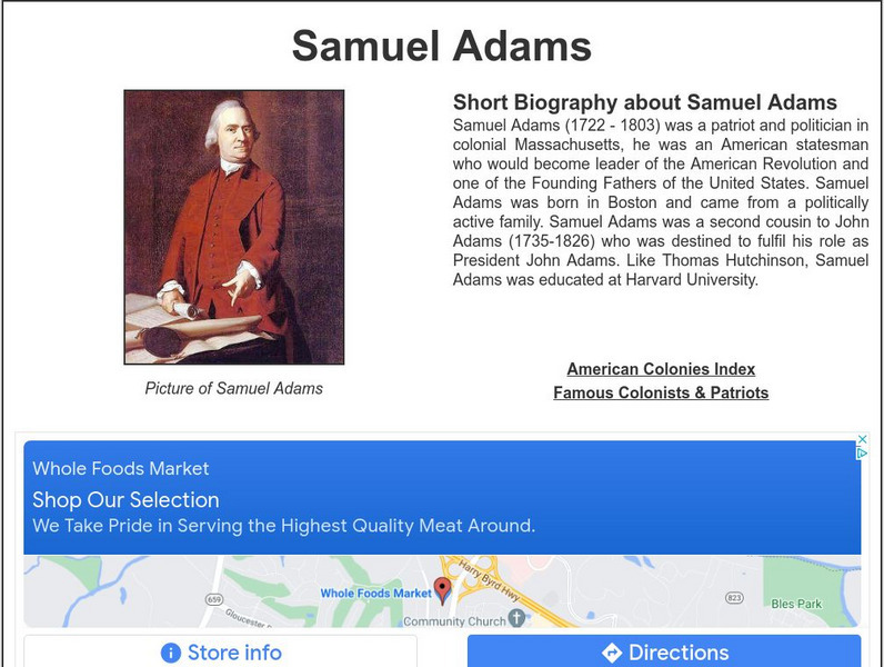 Siteseen: Land of the Brave: Samuel Adams Handout Siteseen: Land of the Brave: Samuel Adams Handout
