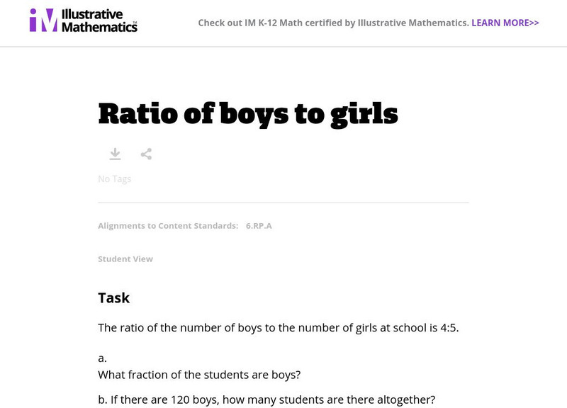 Illustrative Mathematics: 6.rp Ratio of Boys to Girls Lesson Plan Illustrative Mathematics: 6.rp Ratio of Boys to Girls Lesson Plan