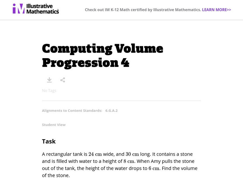 Illustrative Mathematics: 6.g Computing Volume Progression 4 Lesson Plan Illustrative Mathematics: 6.g Computing Volume Progression 4 Lesson Plan