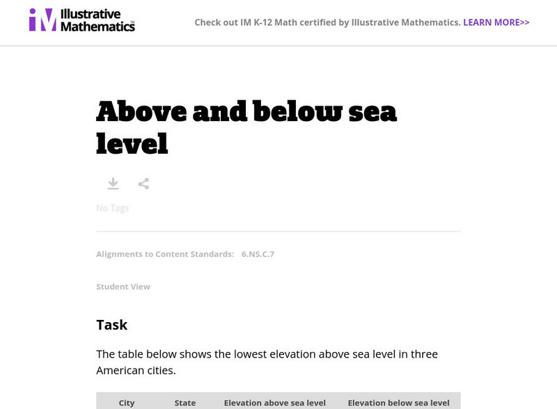 Illustrative Mathematics: 6.ns Above and Below Sea Level Lesson Plan Illustrative Mathematics: 6.ns Above and Below Sea Level Lesson Plan