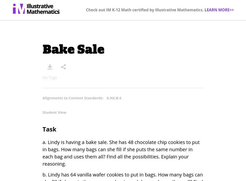 Illustrative Mathematics: 6.ns Bake Sale Lesson Plan Illustrative Mathematics: 6.ns Bake Sale Lesson Plan