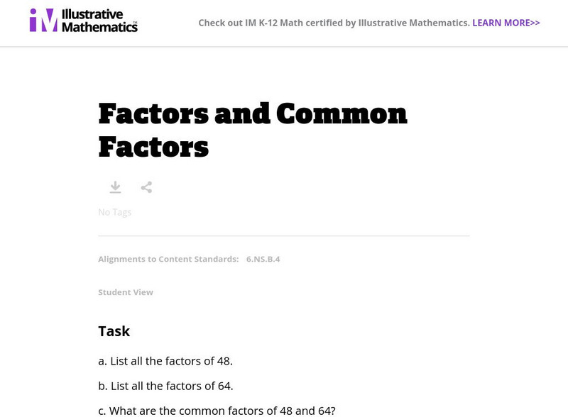 Illustrative Mathematics: 6.ns Factors and Common Factors Lesson Plan Illustrative Mathematics: 6.ns Factors and Common Factors Lesson Plan