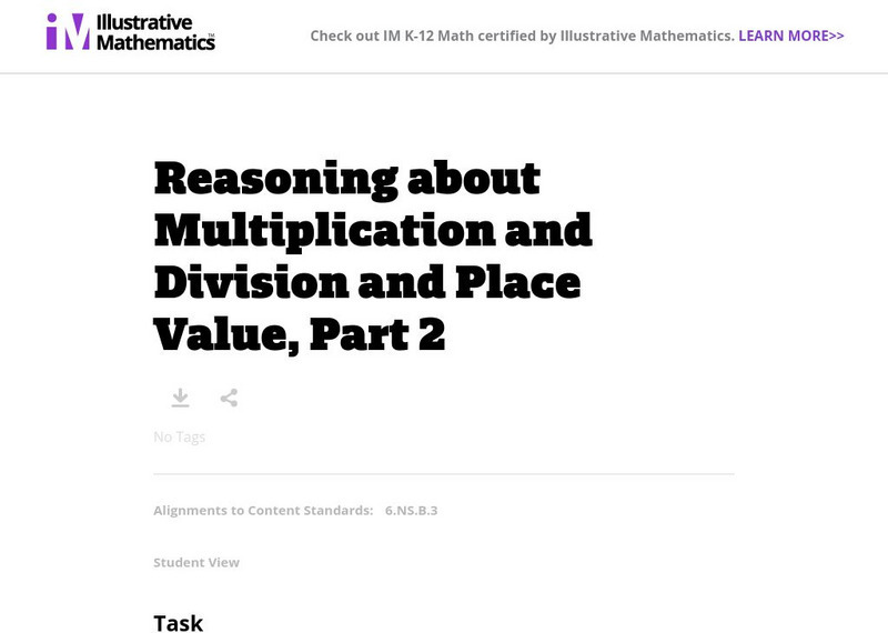 Illustrative Mathematics: 6.ns Multiplication, Division and Place Value, Part 2 Lesson Plan Illustrative Mathematics: 6.ns Multiplication, Division and Place Value, Part 2 Lesson Plan