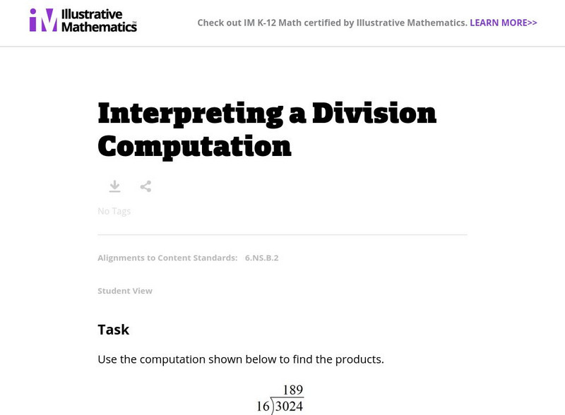 Illustrative Mathematics: 6.ns Interpreting a Division Computation Lesson Plan Illustrative Mathematics: 6.ns Interpreting a Division Computation Lesson Plan