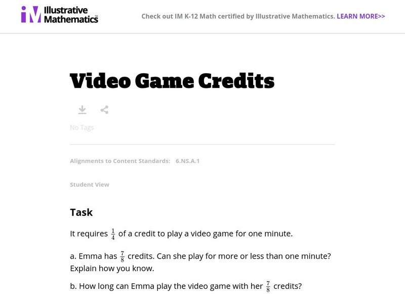 Illustrative Mathematics: 6.ns Video Game Credits Lesson Plan Illustrative Mathematics: 6.ns Video Game Credits Lesson Plan