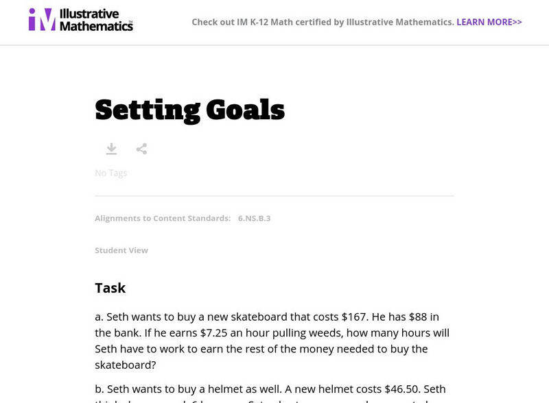 Illustrative Mathematics: 6.ns Setting Goals Lesson Plan Illustrative Mathematics: 6.ns Setting Goals Lesson Plan