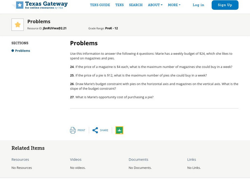 Texas Gateway: Chapter 2: Choice in a World of Scarcity: Problems Unknown Type Texas Gateway: Chapter 2: Choice in a World of Scarcity: Problems Unknown Type
