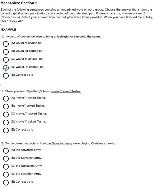 Holt, Rinehart and Winston: Fifth Course Mechanics Quiz 1 Unknown Type