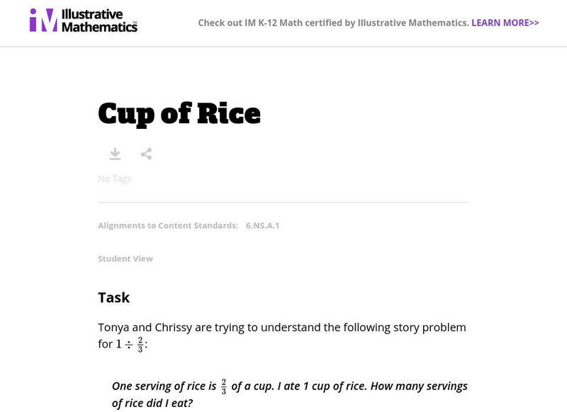 Illustrative Mathematics: 6.ns Cup of Rice Lesson Plan Illustrative Mathematics: 6.ns Cup of Rice Lesson Plan