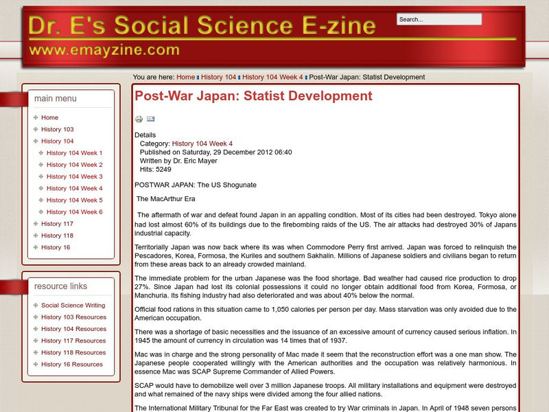 Postwar Japan: Statist Development Handout Postwar Japan: Statist Development Handout
