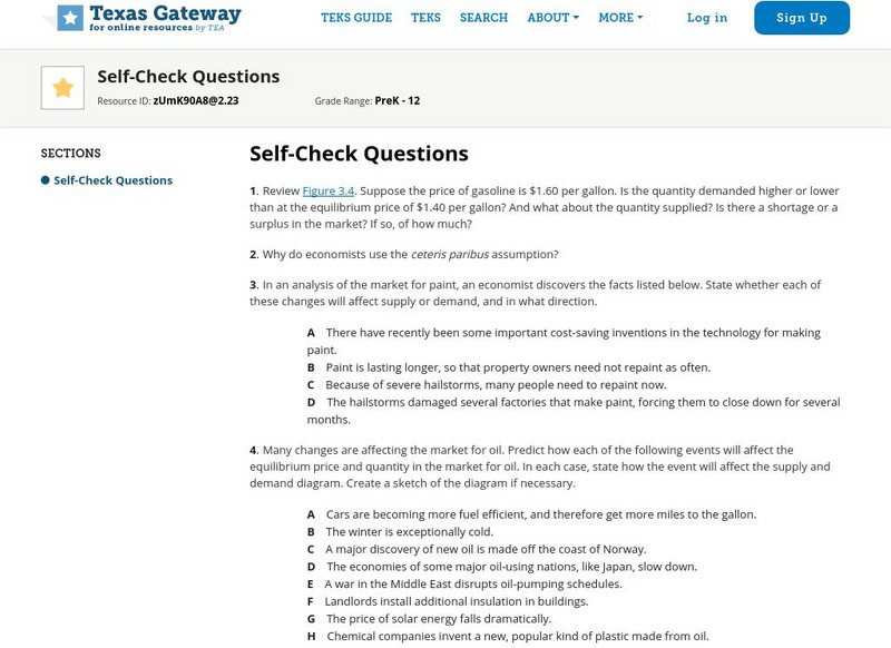 Texas Gateway: Chapter 3: Demand and Supply: Self Check Questions Unknown Type Texas Gateway: Chapter 3: Demand and Supply: Self Check Questions Unknown Type