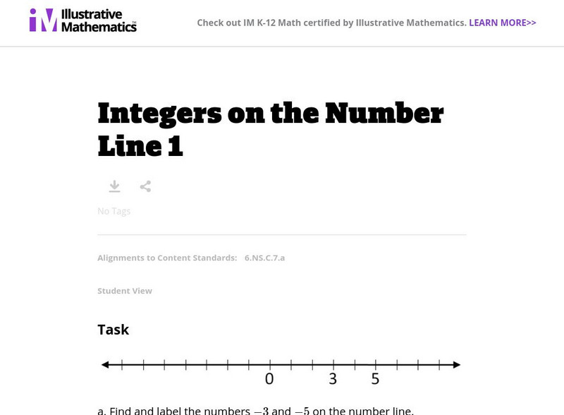 Illustrative Mathematics: 6.ns Integers on the Number Line 2 Lesson Plan Illustrative Mathematics: 6.ns Integers on the Number Line 2 Lesson Plan