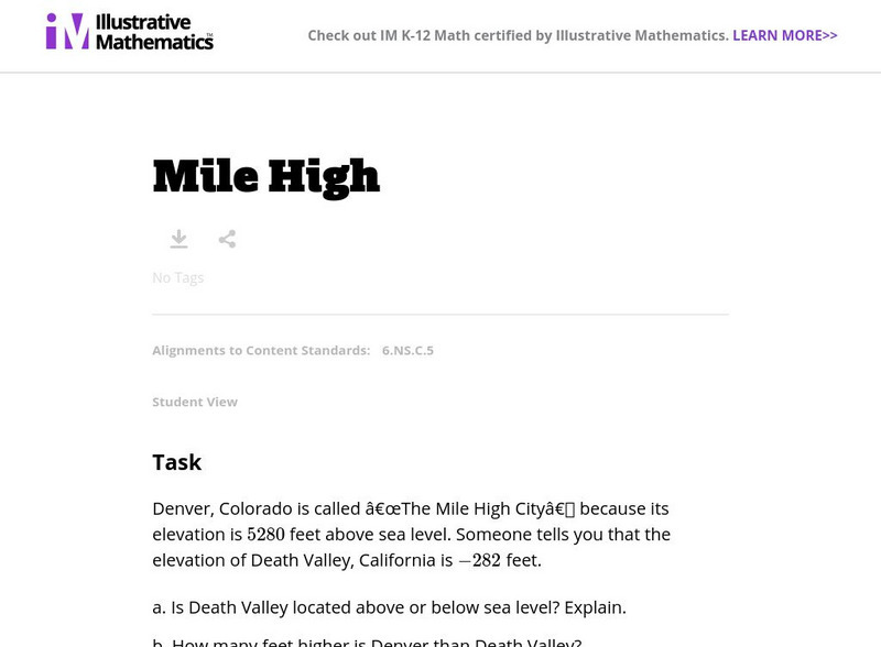 Illustrative Mathematics: 6.ns Mile High Lesson Plan Illustrative Mathematics: 6.ns Mile High Lesson Plan